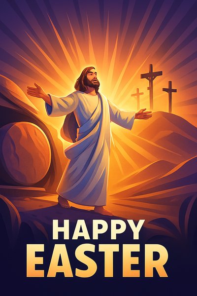 Dynamic Easter Scene with Jesus Rising from the Tomb