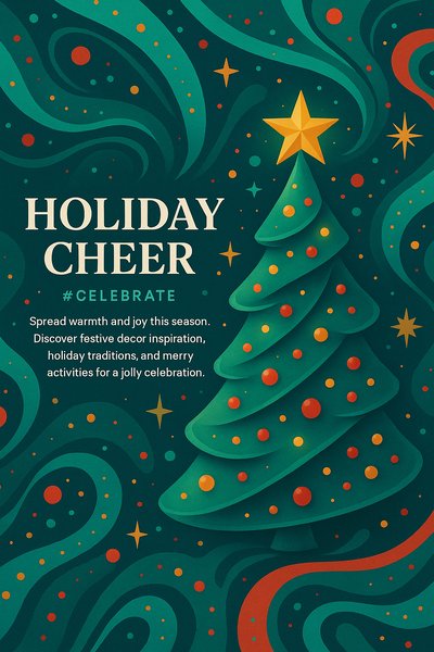 Festive Holiday Cheer Graphic with Tree and Decorations