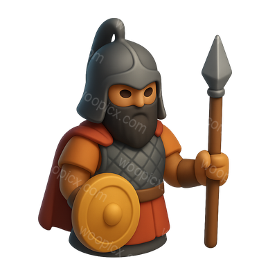 3D Persian Guard Icon with Shield and Spear