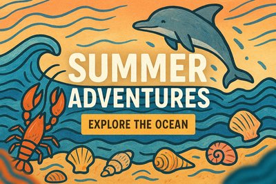 Vibrant Summer Adventure Graphic Featuring Ocean Life