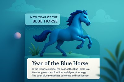 3D Design of Blue Horse New Year Themed Testimonial Block