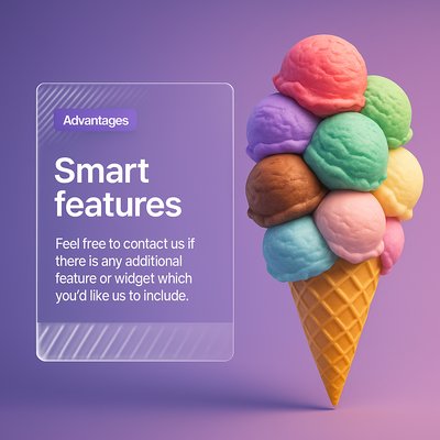 Colorful Ice Cream Scoop on Waffle Cone with Feature Block