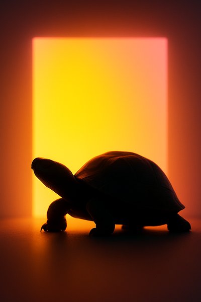 Backlit Turtle Silhouette with Gradient Background