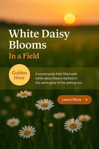 Golden Hour with White Daisy Blooms in a Serene Field
