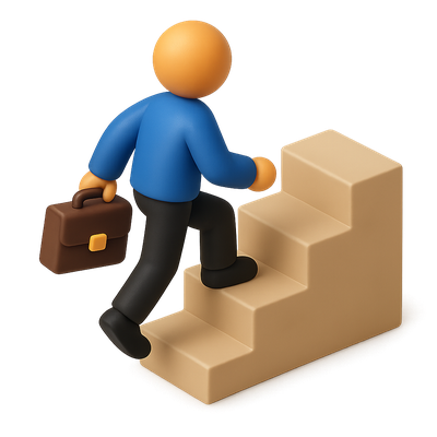 3D Icon of Businessman Climbing Stairs with Briefcase