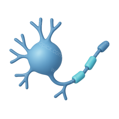 3D Neuron Icon in Isometric View with Volumetric Details
