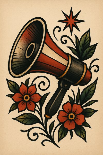 Vintage megaphone illustration with floral elements