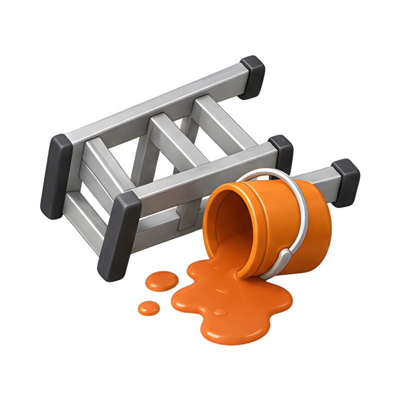 Spilled paint bucket and ladder
