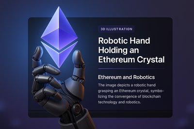 Robotic Hand Grasping a Glowing Ethereum Crystal