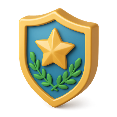 3D Star Shield Icon with Leaves Design