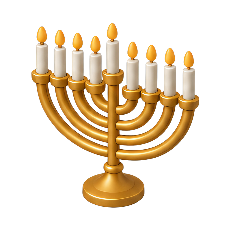 Traditional menorah with lit candles