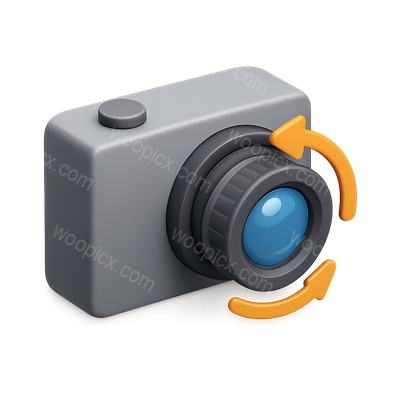 3D Rotating Camera Icon with Volumetric Design