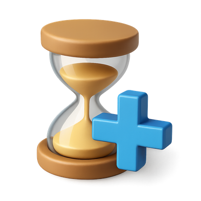 3D Hourglass Icon with Plus Sign in Isometric View