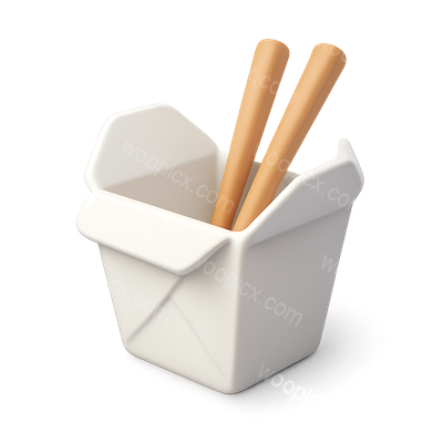 3D Takeout Box Icon with Chopsticks Design