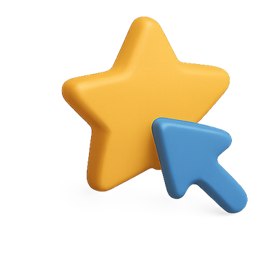 3D Render of a Star and Arrow Icon for User Engagement