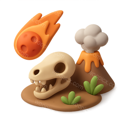 Colorful 3D Illustration of a Meteor and Dinosaur Skull