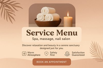 Boho Spa Service Menu Design for Relaxation