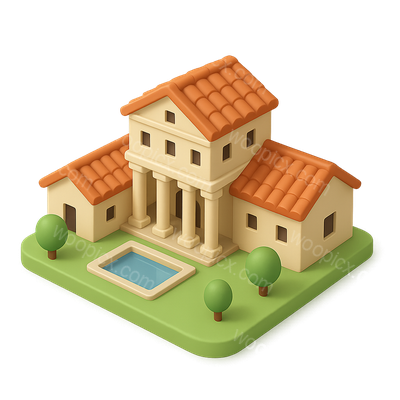 Stylized Roman Villa Icon in 3D Isometric View