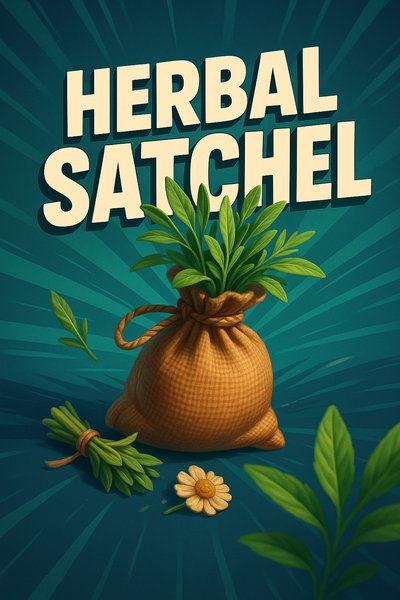 Dynamic Herbal Satchel Illustration with Vibrant Colors
