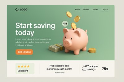 Modern Savings Landing Page Design with Piggy Bank and Coins