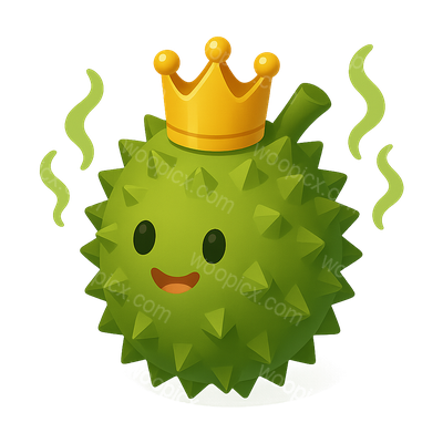 3D Durian Icon with Crown and Smiley Face