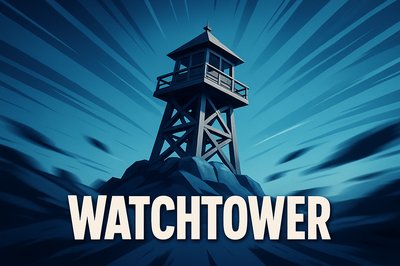 Stylized Watchtower Illustration with Dynamic Background