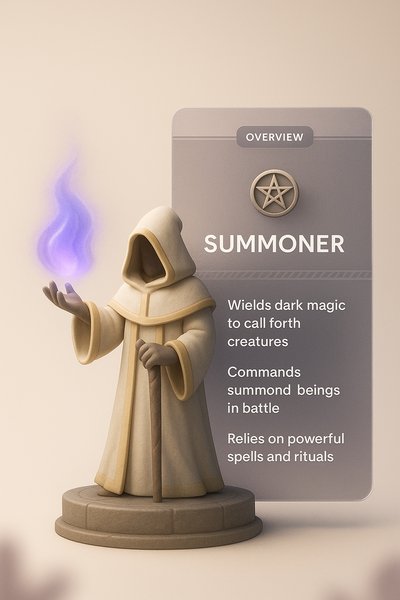 3D Summoner Character with Transparent Glass Design Elements