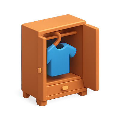 3D Icon of an Open Wardrobe with a T-Shirt