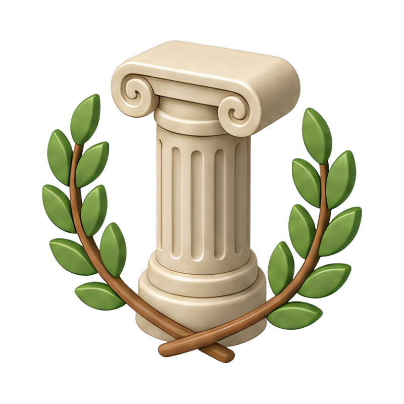 Greek column with laurel wreath
