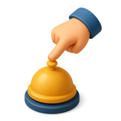 3D Pressing Bell Icon with Finger in Isometric View