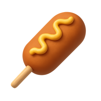 Stylized 3D Corndog Icon with Mustard