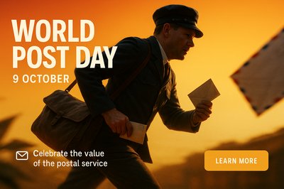 World Post Day Promotion Graphic Featuring Postal Worker