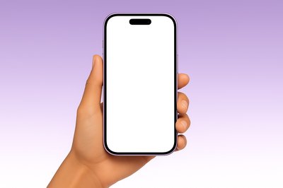 Floating Purple Phone Above Hand with White Screen
