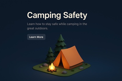 3D Camping Safety Scene with Tent and Fire