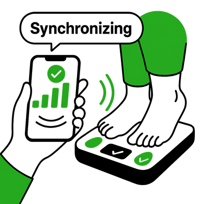 Illustration of a Smart Scale Synchronizing with a Mobile Device