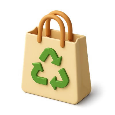 3D Icon of a Reusable Shopping Bag with Recycling Arrows