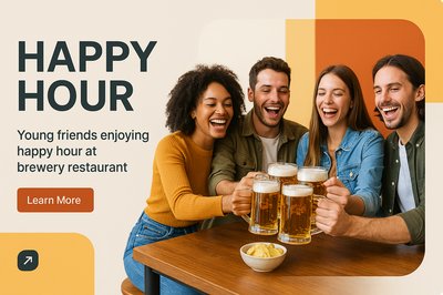 Friends Cheering with Beer at Brewery Restaurant
