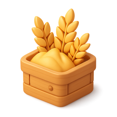 Stylized 3D Wheat Icon with Grain Measure