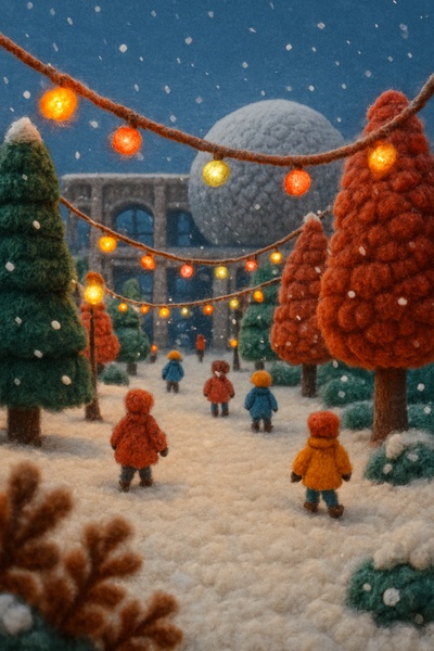 Charming Winter Scene in La Villette, Paris with Yarn-Like Texture