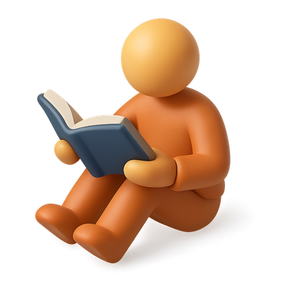 3D Icon of a Person Reading a Book in Isometric View