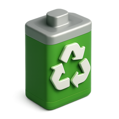 3D Icon of Battery with Recycling Arrows for Eco-Friendly Initiatives