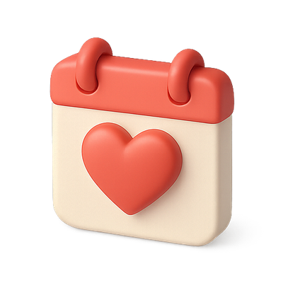 3D Calendar Icon with Heart Symbol