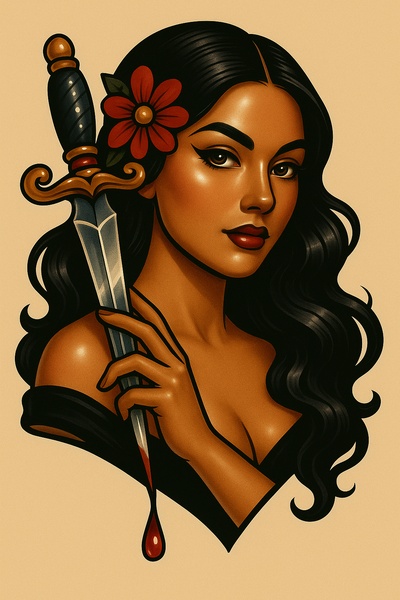 Stylized Portrait of a Woman with a Dagger
