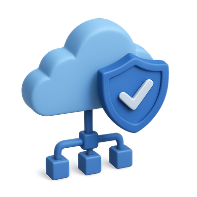3D SASE Icon with Cloud and Shield Design