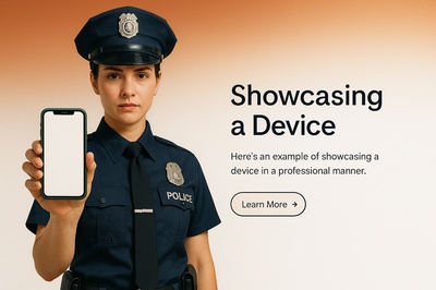 Female Police Officer Holding a Phone in a Professional Setting
