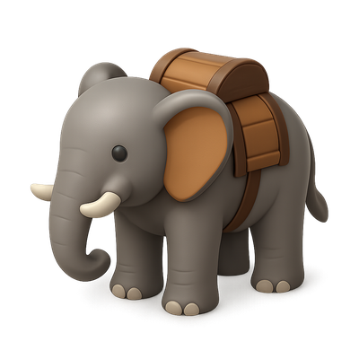 3D Elephant Icon with Isometric Design and Volumetric Feel
