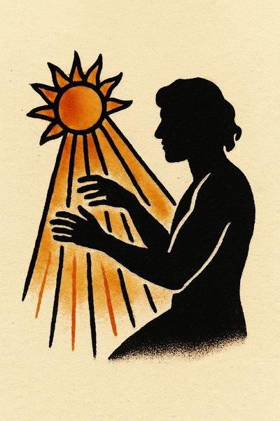 Silhouette Playing a Harp Made of Sunlight Tattoo Design