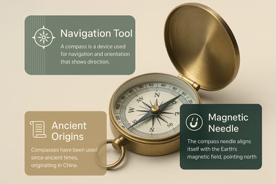 Stylish Compass Illustration with Informative Blocks