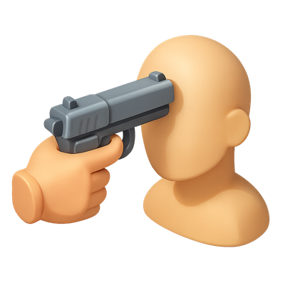 3D Icon of a Hand Holding a Gun at a Head