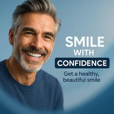 Dental Health Promotion Featuring Confident Older Man